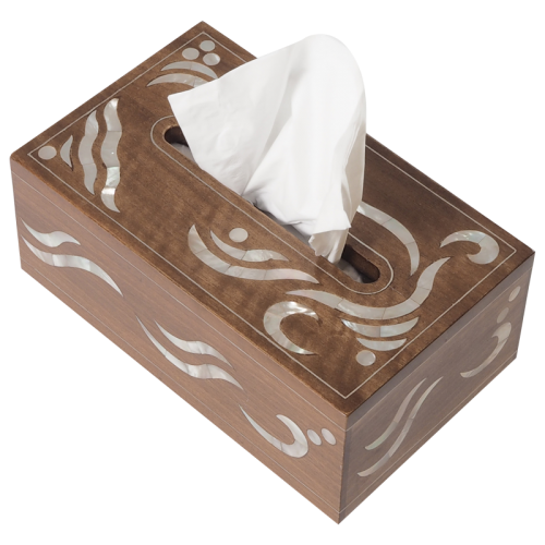 Tissue box holder inlaid with mother of pearl