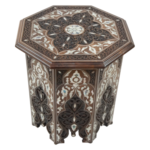 Octagonal coffee table inlaid with mother of pearl- Fatimid carved