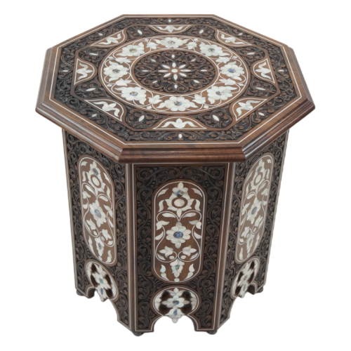 Octagonal coffee table inlaid with mother of pearl- Fatimid carved