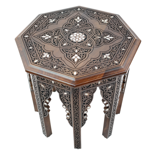 Octagonal Syrian mother of pearl coffee table carved by hand