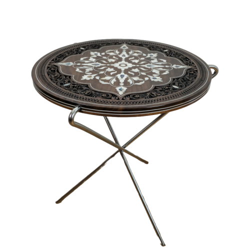 Handcrafted Walnut Coffee Table with Mother of Pearl & Chrome Base