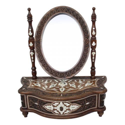 Make up mirror with drawer inlaid with mother of pearl