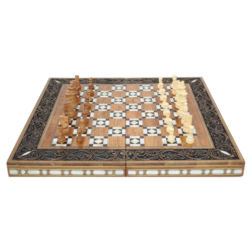 Exclusive Syrian mother of pearl Backgammon & Chessboard inlaid and carved by hand