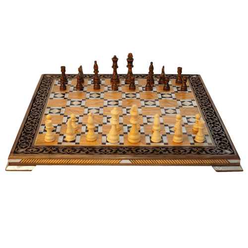 High quality carved chessboard inlaid with mother of pearl