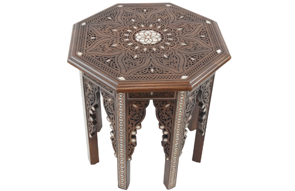 Carved coffee table inlaid with mother of pearl