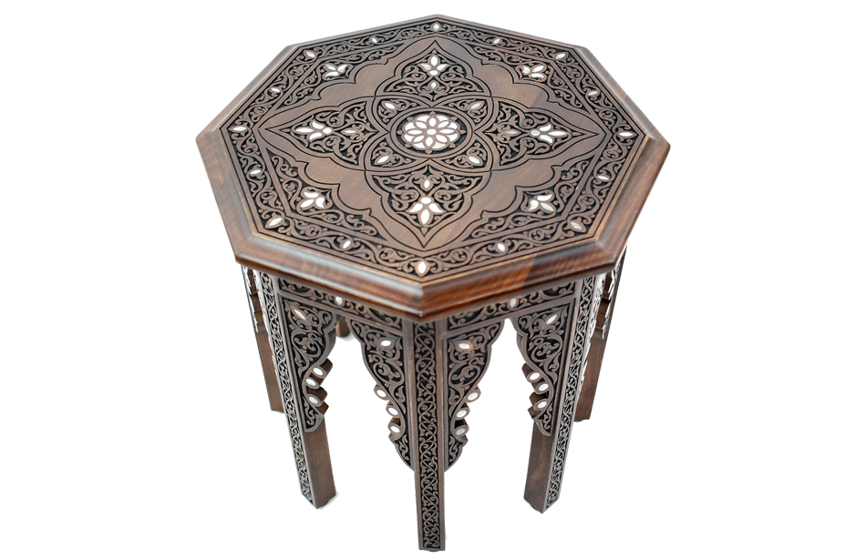 Octagonal Syrian mother of pearl coffee table carved by hand