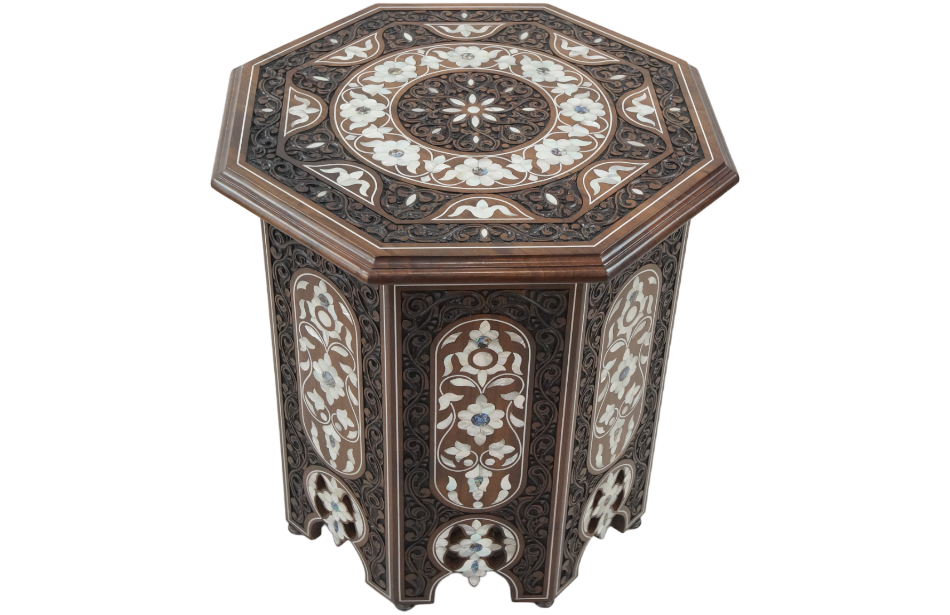 Octagonal coffee table inlaid with mother of pearl- Fatimid carved