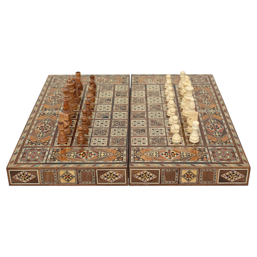 Mosaic backgammon & wooden handmade chess set